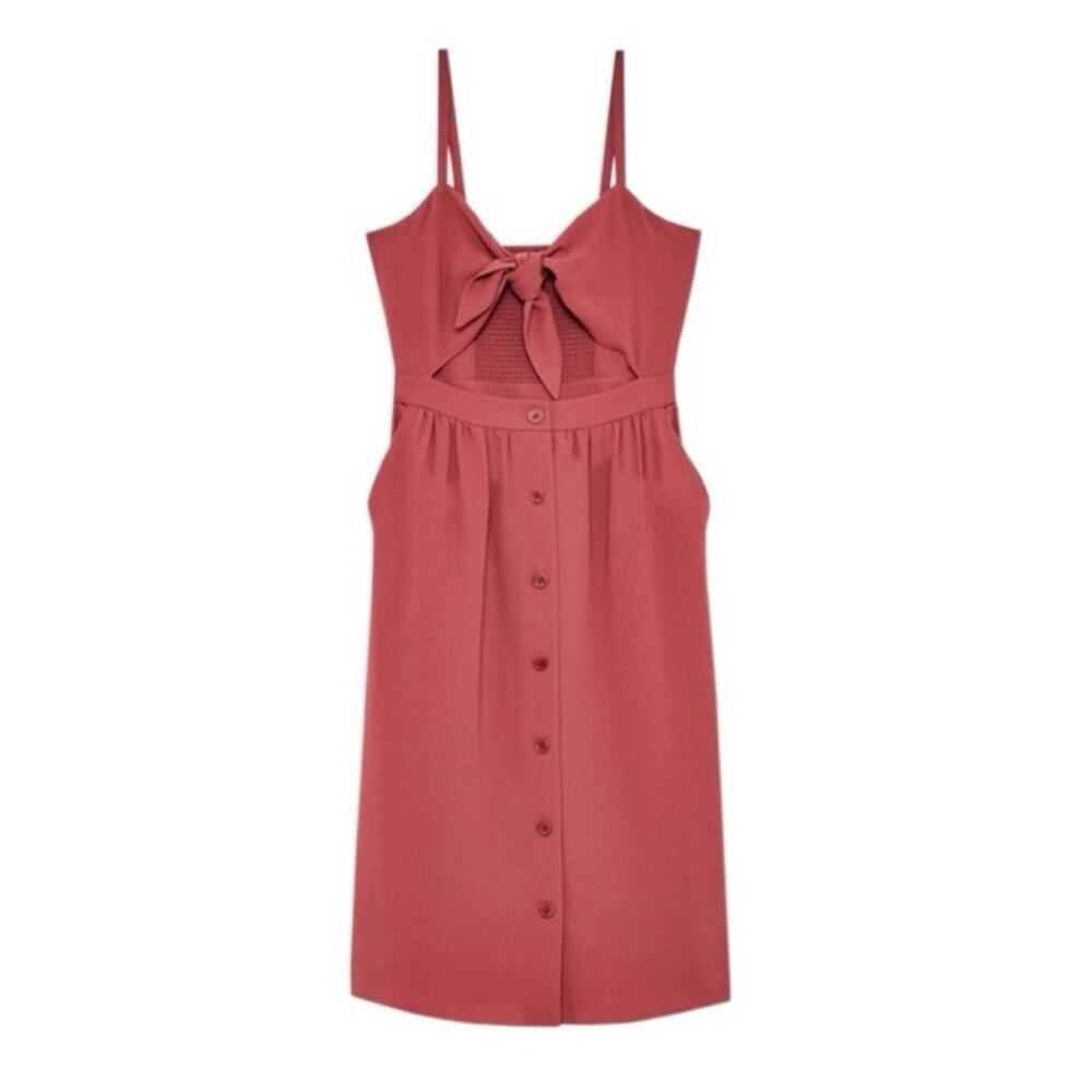 Aritzia Wilfred Mauve Adelia Tie Front Pink Midi Cut Out Apple Butter Dress, 6